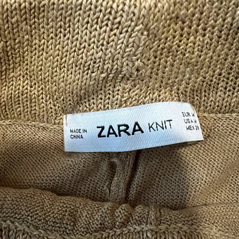 Zara Women's Open Knit Linen High Waisted Flared Ribbed Beige Pants Size Medium - Picture 6 of 9